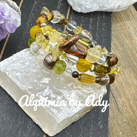 Alquimia Jewelry - Chunky layered Citrine wrap around handmade adjustable bracelet rustic boho